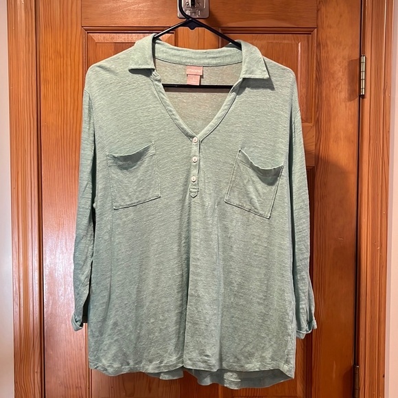 Chico's Tops - CHICOS mint green 100% linen top size 3 (Xl).